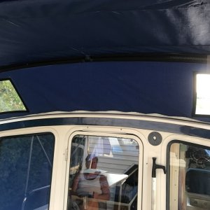 View from the inside looking forward with the front window skirt on.
