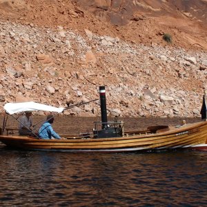 Steam powered 23 foot wooden dory also named Hunkydory.