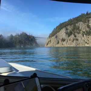 Deception Pass bridge in the fog