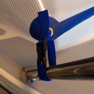 Nylon webbing and clip fasteners.