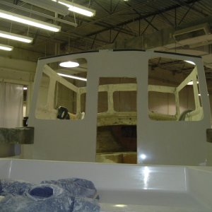 Rear view of cabin installed on hull (Thu 3/24)