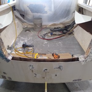 Media 'Inner skin is back on. Side are taped up, upper funnels built. Will be using Carbon Core Pourable Transom.' in album 'IMG 20221018 155051448 Original'
