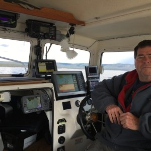 Jody Kidd at the helm of his CD22 Voyager as we were headed out to fish