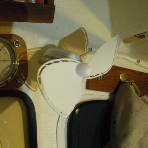 Another view.  A second fan is mounted in the v-berth on the underside of the deck, almost to the anchor locker.  Both are very effective.