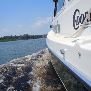 Heading south.  Tanin-colored ICW water will leave an "ICW Mustache" on the bow.