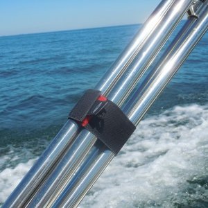 Neoprene/velcro wrap that keeps the bimini frame from rattling.