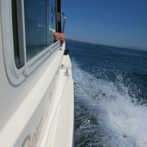 Media 'Moving to open ocean. 5.6 foot 7 second seas coming up soon. Sea-Cruz was great but it did go bang a lot. No time for pictures. World of difference between "inside" and "outside" on Monterey Bay' in album 'Greenie (Sienna) Launching Sea-Cruz'