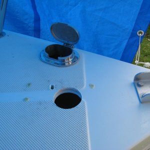 Media 'undercut and epoxy filled curing overnight' in album 'testing fit Lewmar Pro Series 700H.   Kerri On'