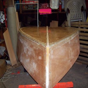 Keel laid, surface scuffed and rubbed down with acetone in preparation to paint.