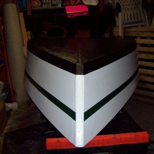 Bottom paint and exterior sides complete.  Low light does not show hunter green stripe in this picture to match Napoleon.
