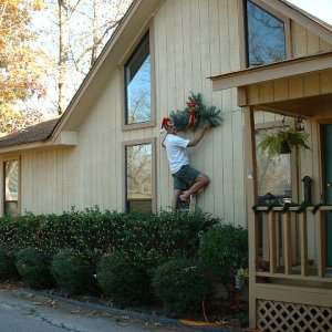Christmas decorations going up. This first Christmas in Alabama is tough! The adverse weather conditions we have to work in to hang lights and stuff...  :-)