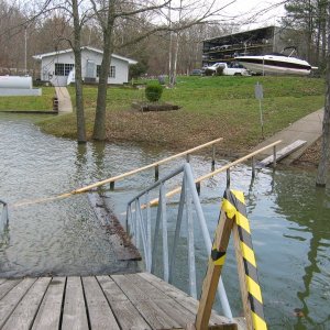 Walkways to docks are underwater from the recent rains and flooding