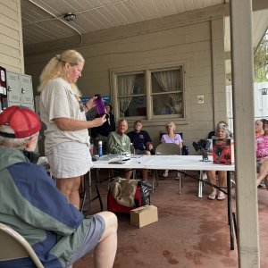 Rosanne showing her galley gadget