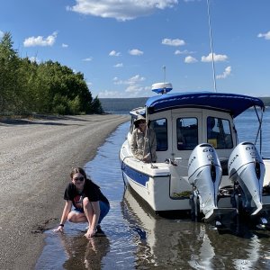 Media 'At Dot Island' in album 'June 4 back to our favorite dock slip B1 at the Bridge Bay Marina for the summer.  Pulled the boat on Sept 4, 2 days before leaving on road trip to Tuktoyaktuk on the Arctic Ocean'