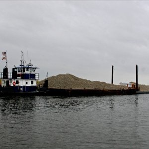 Shellfish Mariner Tug Loaded with 1000s of pounds of oyster shells headed out of Scipio Creek.