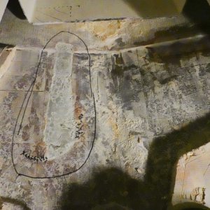 More core and old foam repair have been removed, exposing the original shoddy fiberglass repair, which now has four new layers of fiberglass underneath it.