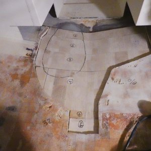 Media 'New balsa core in place. Because the fiberglass under the core is now so much thinker, I had to sand down the bottom of the new core so that it would fit the coutour of the patch.' in album 'Hull repair'