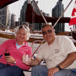 Patti Daniel and Pat in Cockpit at Coal Harbor 6-6-09.Sized