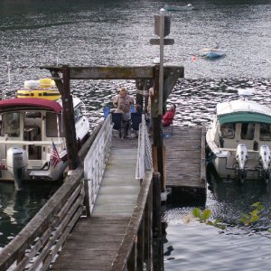 Daydream and Halcyon on Dock at Doe Island 6-26-09