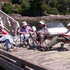 Fieros Lunch on Dock at Olga 6-27-09