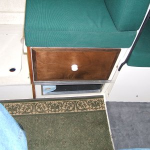 custom drawer and separated storage below front seat
