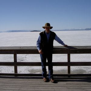 Looking out on Yellowstone Lake directly in front of Lake Lodge-Stevenson Island over right shoulder 5-17-08