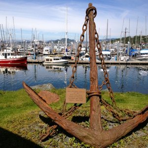 Media 'Our boat at the old Thompson Harbor In Sitka.  It\'s the one to the left of the old anchor (no, not the red one).  We are almost always the smallest boat cruising SE Alaska! The smaller the boat, the bigger the adventure!' in album 'Leavenworth, WA - a great, little alpine village.'