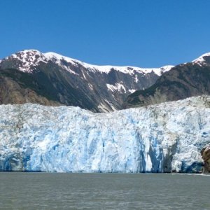 North Sawyer Glacier in Tracy arm.  See the tour boat for a size comparison of this huge glacier!