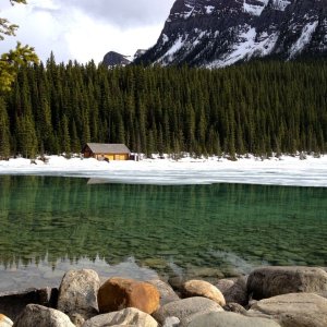 Crystal clear, emerald green water at Lake Louise, B.C.
