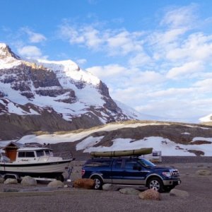 Great boon-docking location with the Athabasca Glacier in the background.