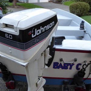 1989 6hp Johnson long shaft "Sail Master" version with battery charging and high thrust prop, but swapped out with regular prop and standard cowling from a short shaft 6hp in my small outboard collection.