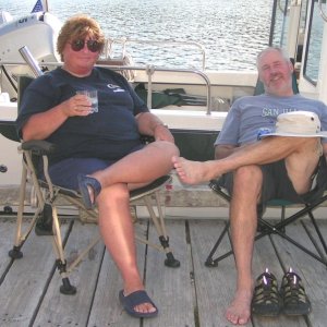 (Pat Anderson) Patty and Brock on Dock at Gorge Harbour 9-10-05