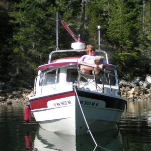 (Pat Anderson) Patty Enjoys the Sun Deck on Daydream at Grace Harbour 9-16-05