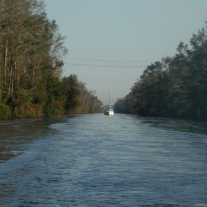 The only other boat in the lock with us and behind us in the canal was a 50' Sailboat.  He drew 6' of water and apparently had no problems