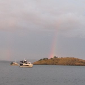 Rainbow over Tom & Susan's boat & Harmony