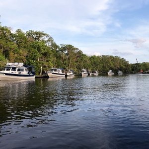 Docked at Six Mile Marina. This use to be at the Outpost Restaurant before one of the Hurricanes took it out.