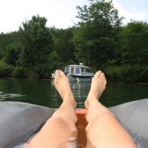 Media 'Carol on a float' in album '1st night anchored in a cove.'