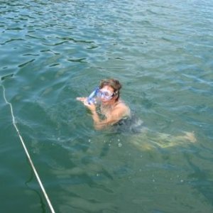 Media 'snorkeling by stern anchor rode' in album '1st night anchored in a cove.'