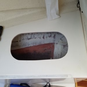 Media 'Cut out on starboard side of V berth.' in album 'Shows the two frames purchased from the C Dory factory here in Bellingham, and the two cut outs I made.'