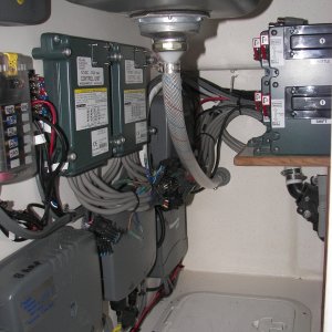 Media 'Okay, it's a "yay-boo" thing where the installer (not C-Dory) put the electronics - under the galley cabinet. Easy access, but you've got to keep large metal things out. I use vinyl tubs for food, etc. here.' in album 'Okay, it's a "yay-boo" thing where the installer (not C-Dory) put the electronics - under the galley cabinet. Easy access, but you've got to keep large metal things out. I use vinyl tubs for food, etc. here.'