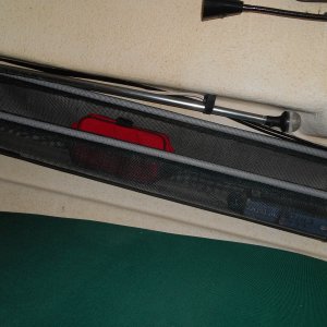 Media 'Looks black but is same green as others.' in album 'I credit my wife for introducing me to a fabric called "vinyl bag mesh". It is all plastic, mildew proof, machine washable, easily sewn, doesn't ravel, and is available in many colors.  The green matches my boat perfectly.'