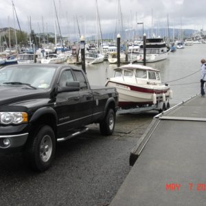 Chuck aka Spike & Kathy, owners of BOOTLEG HOOCH, launching at Squalicum Harbor.