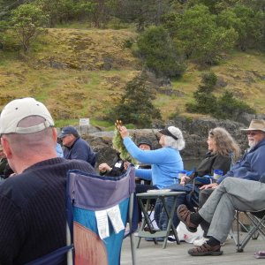 C-Brats at the awards ceremony, including Patti with Neptune's trident, 
in preparation for naming ceremony
