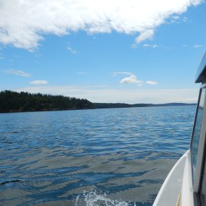 Heading back--See-Saw in the San Juans, with islands and clouds for company