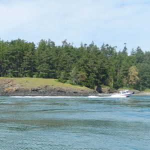 Robbie's Refuge on plane, 
racing See-Saw to the takeout in Cornet Bay