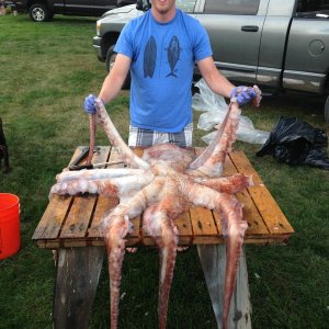 john with a giant pacific octopus