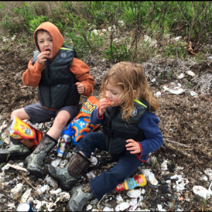 ben and maddie beach waiting for pots to soak 2014