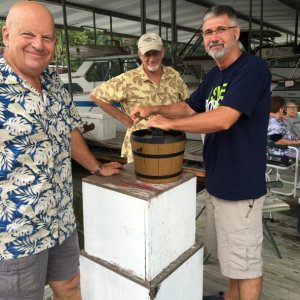 Tex from Bixby's Cub had no problem getting volunteers for cranking the ice cream freezer.