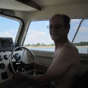 Rob at PK Lake & at the helm for the first time!