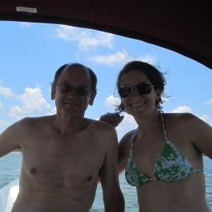 Rob with his daughter Robyn on our maiden voyage on PK Lake